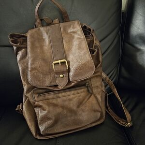 Brown Pleather Backpack